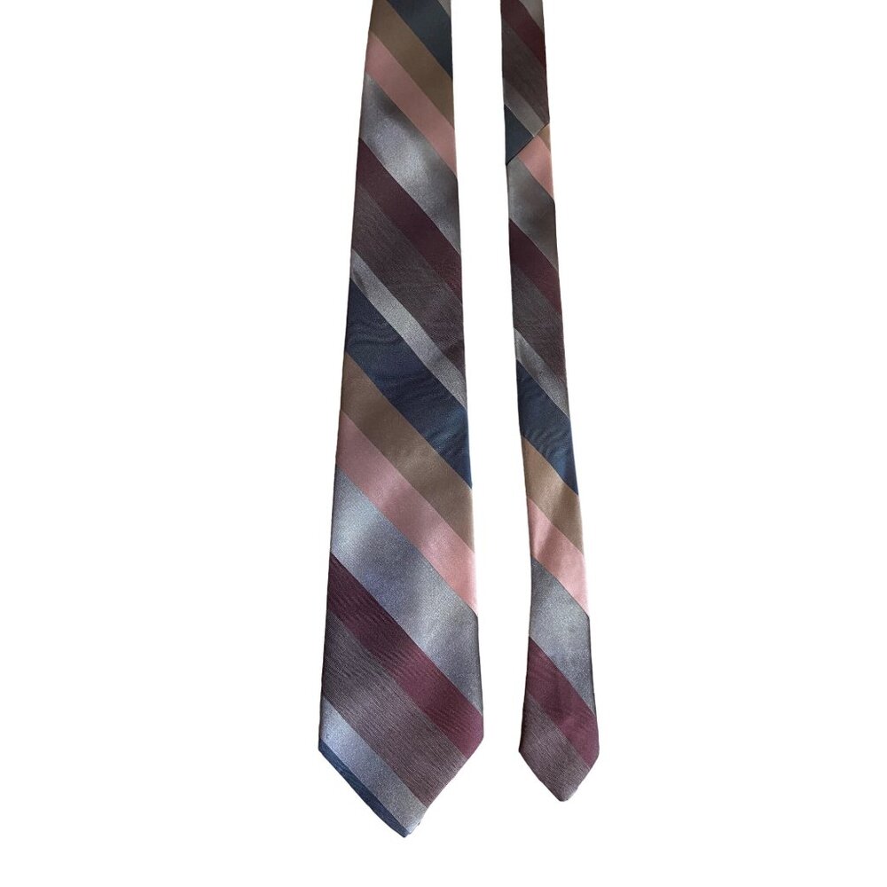 Arden Cravats Mens Silk Tie Blend Striped Pink Gray Designer USA Dad Gift Retro
